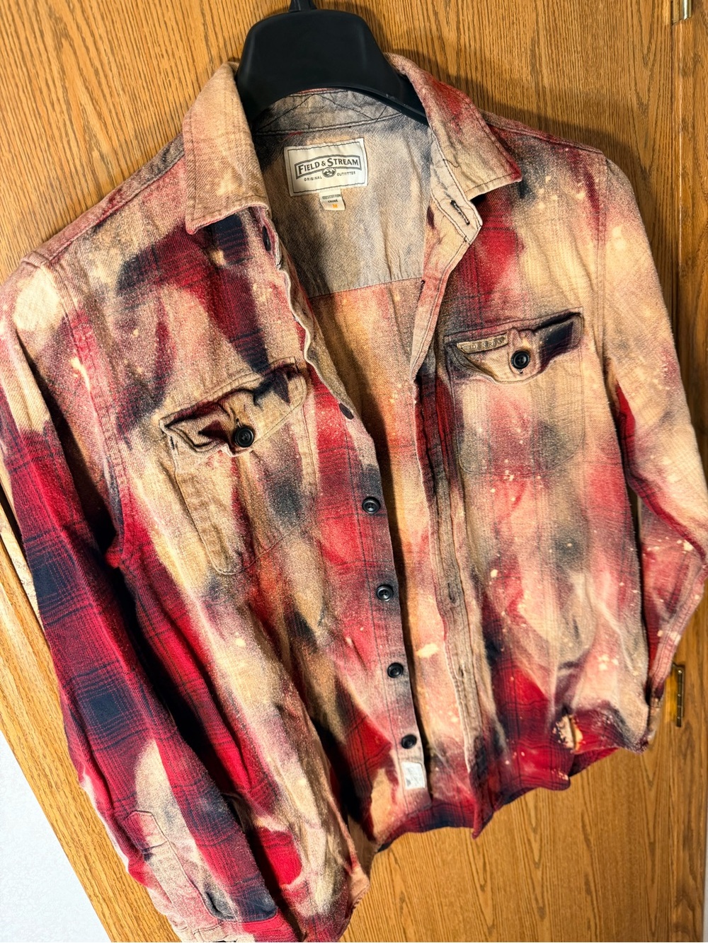 Bleach Dye Red Plaid Button-Down Shirt - Picture 3 of 10